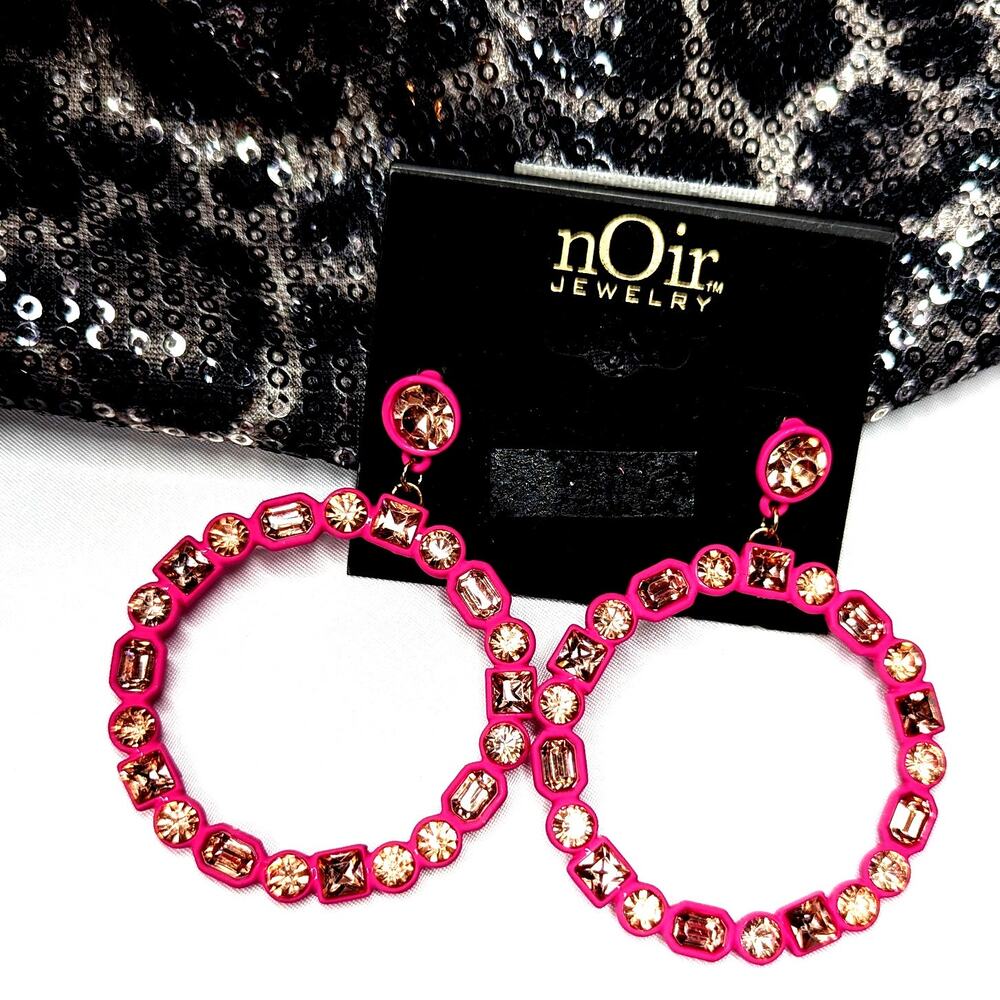 nOir Pink Hoop Earrings With Rhinestones